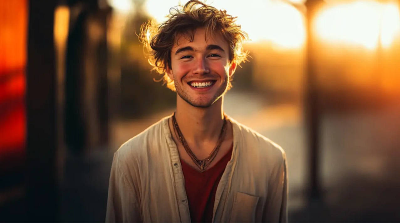 Jeune homme souriant en chemise claire, symbole d'estime de soi et de dépassement de la peur de rougir